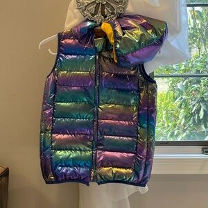 Neon rainbow puffer vest with hood appropriate size 7/8